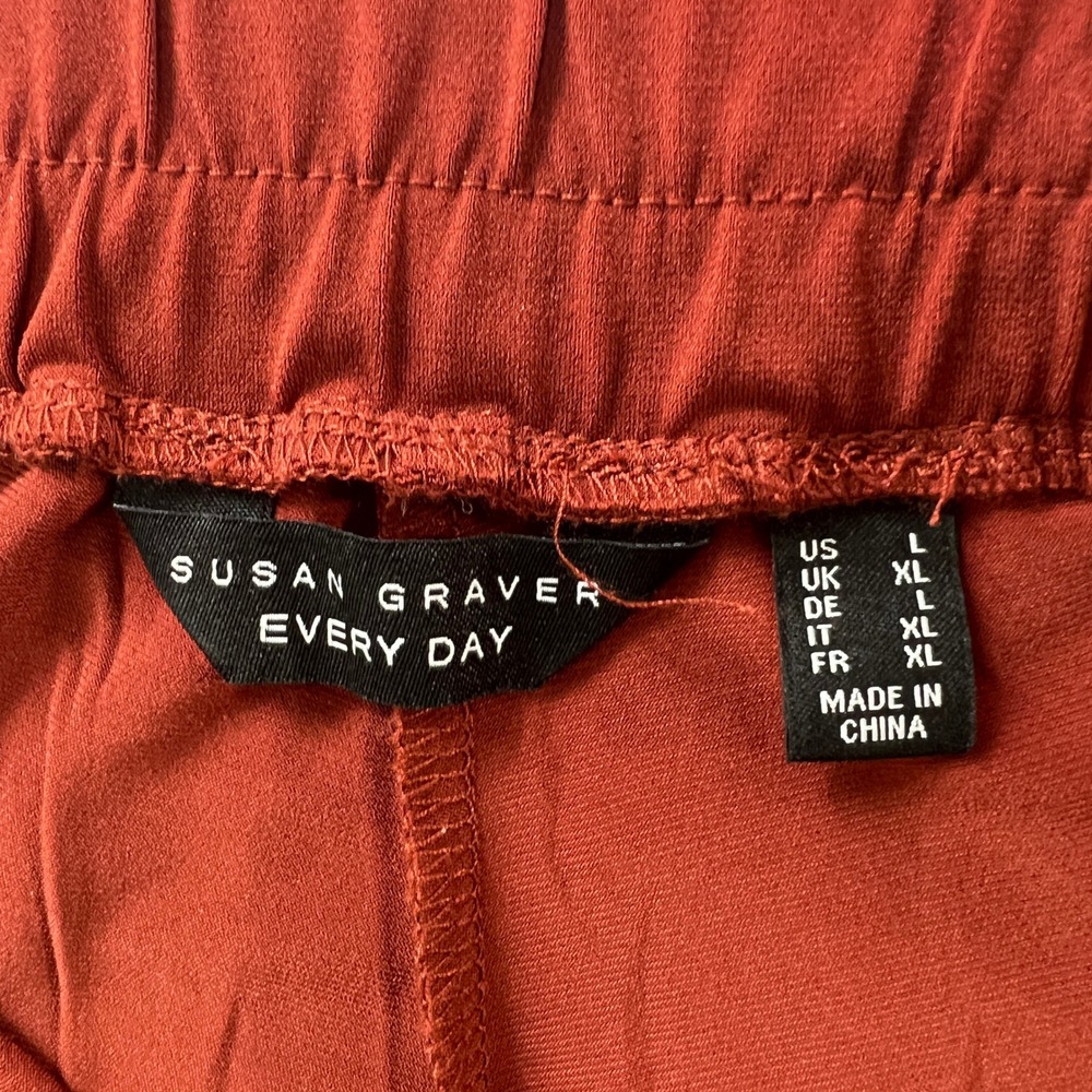 Susan Graver Liquid Knit Wide-Leg Pants Button Detail Large Rusted Red Everyday - Picture 4 of 10